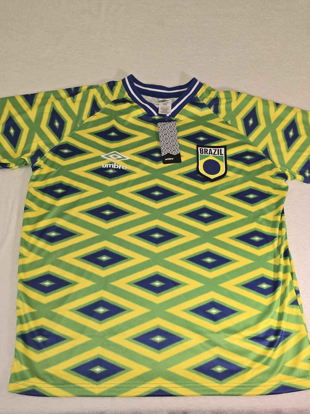Umbro Men Brazil Soccer Jersey M Green/Yellow Blue Geometric FIFA World Cup